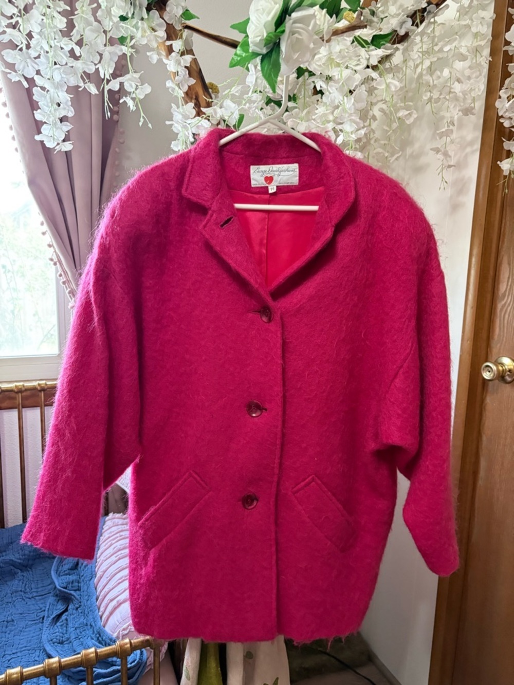 Women's Fuchsia Teddy Coat Jacket - Relaxed Button Front